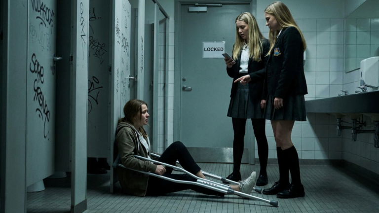 NEXT PART – THE RICH BULLIES MADE THE DISABLED GIRL CHOOSE BETWEEN HER CRUTCHES AND HER DIGNITY INSIDE THE LOCKED SCHOOL RESTROOM — BUT THE WOMAN CLEANING THE HALLWAY WAS NOT JUST A JANITOR