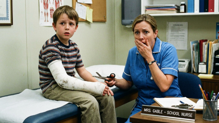 NEXT PART – THE EIGHT-YEAR-OLD BOY TREMBLED EVERY TIME THE SCHOOL PRINCIPAL’S NAME WAS MENTIONED AFTER HIS FALL — BUT THE CLINIC NURSE STOPPED BREATHING WHEN SHE CUT OPEN HIS DIRTY ARM CAST
