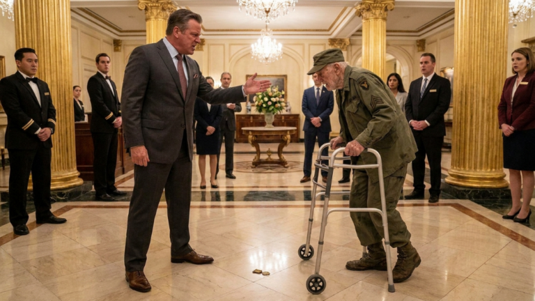 An Arrogant Hotel Manager Dragged An Old Veteran Out Of A Billionaire’s Charity Gala Simply For Wearing His Faded Jacket… But When A Heavy Brass Medal Hit The Marble Floor, The Wealthy Host Suddenly Ordered Every Door Locked.