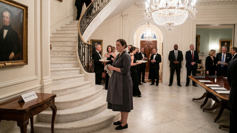 A Cruel Mansion Manager Forced The Pregnant Housekeeper To Kneel And Scrub The Stairs Before The Billionaire’s Wealthy Guests… But When Her Cheap Necklace Snapped And An Old Iron Key Hit The Marble, The Estate Lawyer Ordered Every Gate Locked Immediately.