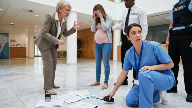 NEXT PART – THE FAMILY MATRIARCH TOSSED THE PREGNANT DAUGHTER-IN-LAW’S ULTRASOUND PAPERS ONTO THE MARBLE HOSPITAL FLOOR AND ORDERED SECURITY TO REMOVE HER — UNTIL THE HEAD NURSE SAW THE BLACK STAMP AND REACHED FOR THE RADIO