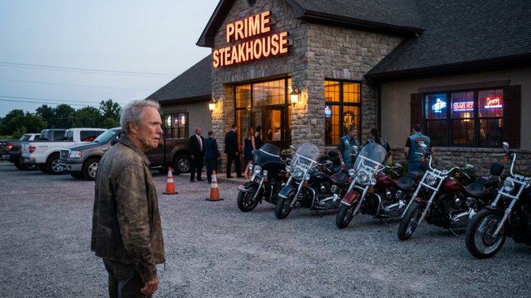 An Arrogant Steakhouse Owner Snatched An Old Man’s Faded Leather Jacket In The Parking Lot, Claiming He Was Ruining The View For The Harleys… But When A Hidden Patch Hit The Pavement, The Biker Captain Inside Stood Up And Ordered Every Door Locked.