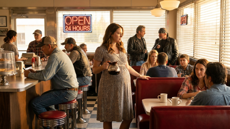 An Arrogant Wall Street Businessman Slapped A Heavily Pregnant Waitress In A Crowded Diner Because She Spilled Coffee On His Designer Shoes… But When Ten Black Motorcycles Suddenly Surrounded The Building And The Old Biker Saw Her Leather Bracelet, The Billionaire Realized He Made A Fatal Mistake.
